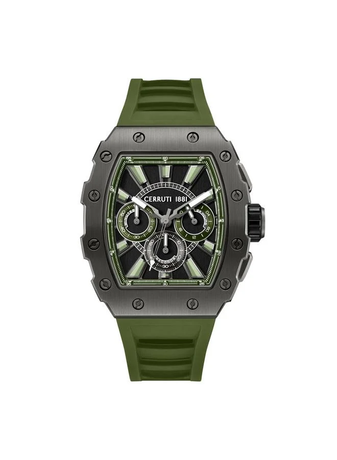 شيروتي 1881 Gubbio Green Dial Silicone Strap Chronograph Watch for Men, 43.5mm